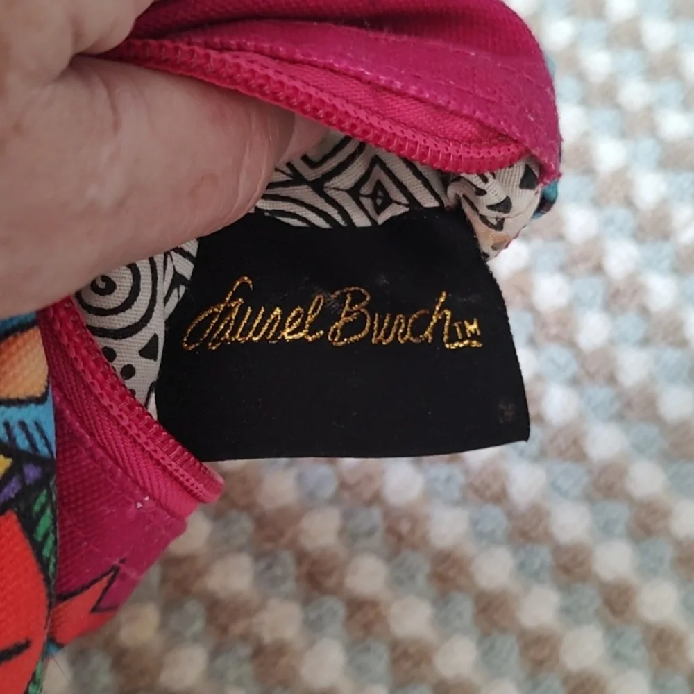 LAUREL BURCH small clutch make up bag in pink and blue.